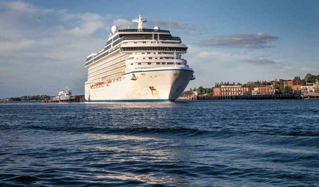 The 785-foot-long cruise ship Ocean Rivieria arrived at Eastport's breakwater on Sunday