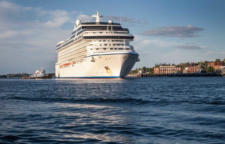 The 785-foot-long cruise ship Ocean Rivieria arrived at Eastport's breakwater on Sunday