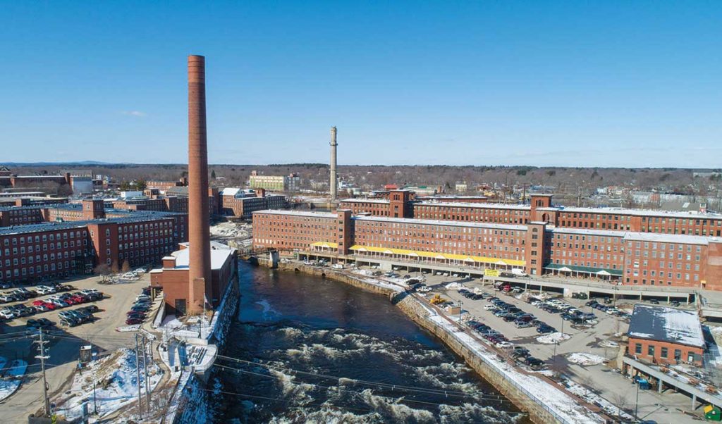 A drone view of the 1-million-square-feet of mill space in Biddeford.