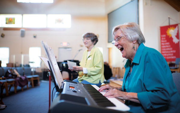 Jane Hardy at the keyboard.