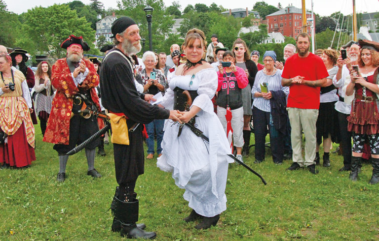 The groom and bride as pirates.