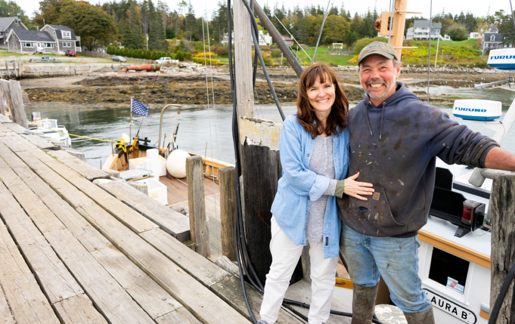 Amy and Andy Barstow on the dock of Monhegan Boat Lines.