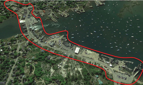 The area within the line is the subject of Vinalhaven’s downtown master plan. 
