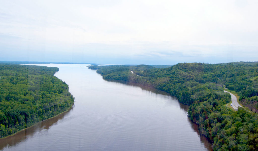 The Penobscot River as seen from the Penobscot Narrows Bridge and Observatory in Prospect.