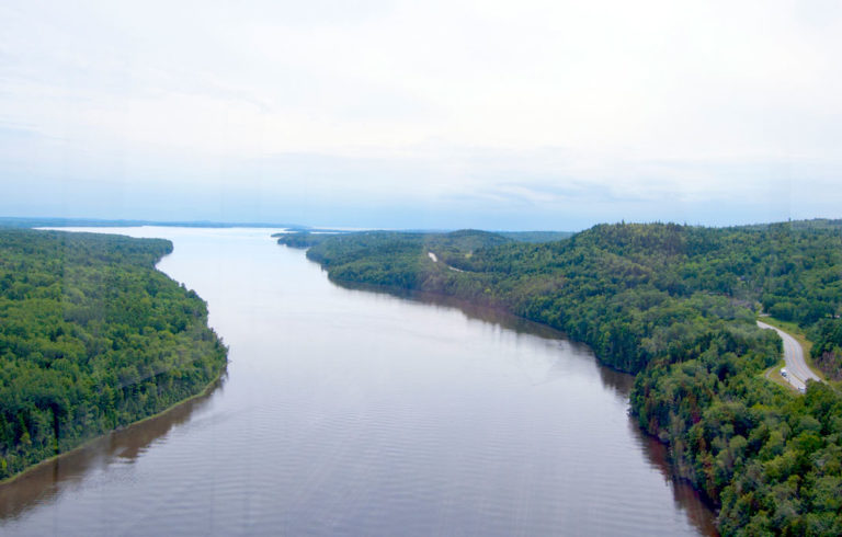The Penobscot River as seen from the Penobscot Narrows Bridge and Observatory in Prospect.