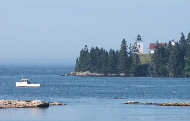 A view of Swan's Island's Burnt Cove Lighthouse.