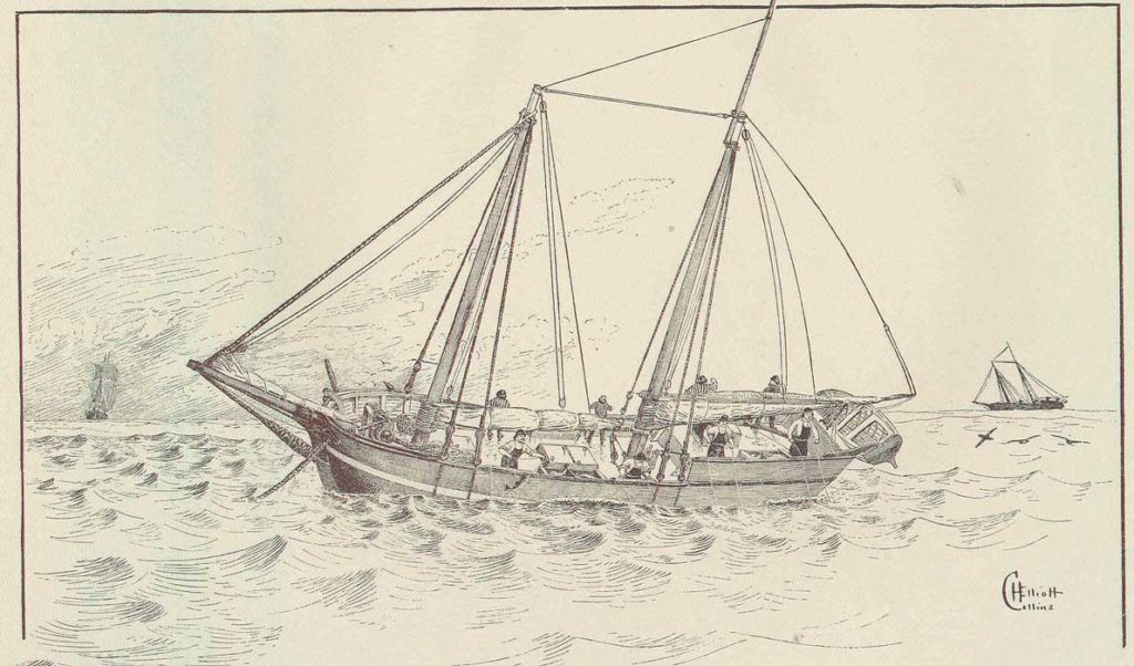 An illustration of a cod schooner at sea in the mid 1800s.