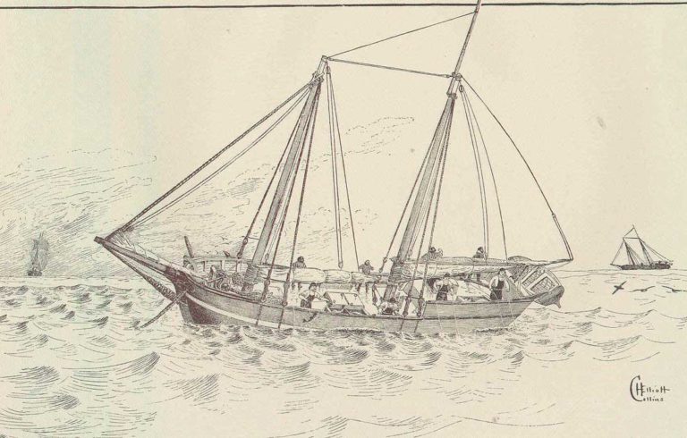 An illustration of a cod schooner at sea in the mid 1800s.