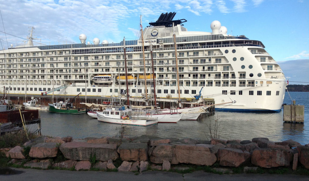 A cruise ship at Eastport's breakwater pier.