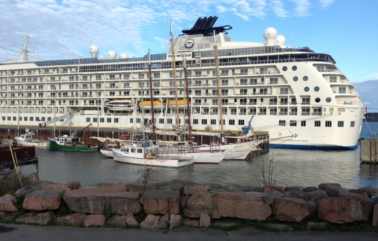 A cruise ship at Eastport's breakwater pier.