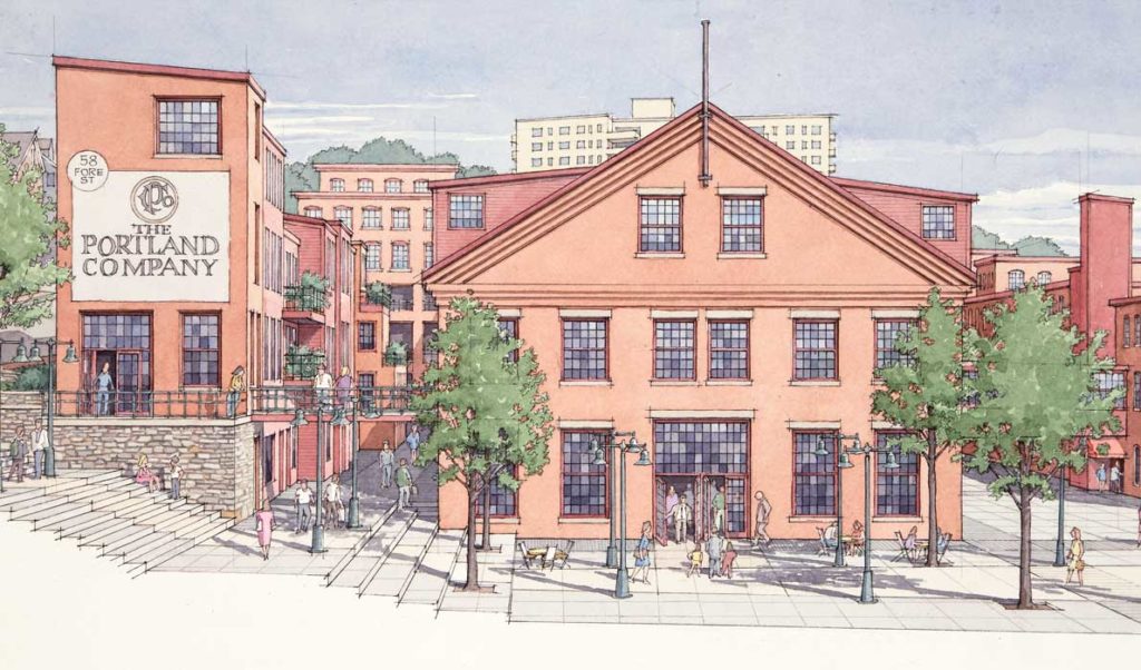 An artist's depiction of what the redevelopment of the Portland Co. site will look like.