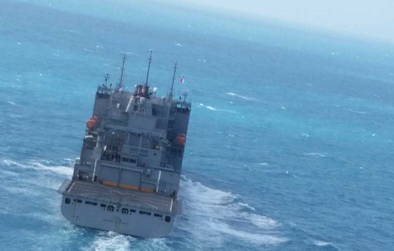 The USNS Washington Chambers photographed from a helicopter.