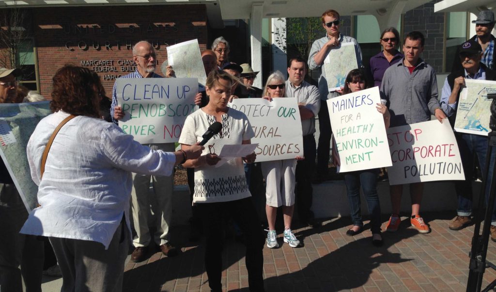 Protestors outside Bangor's federal building.