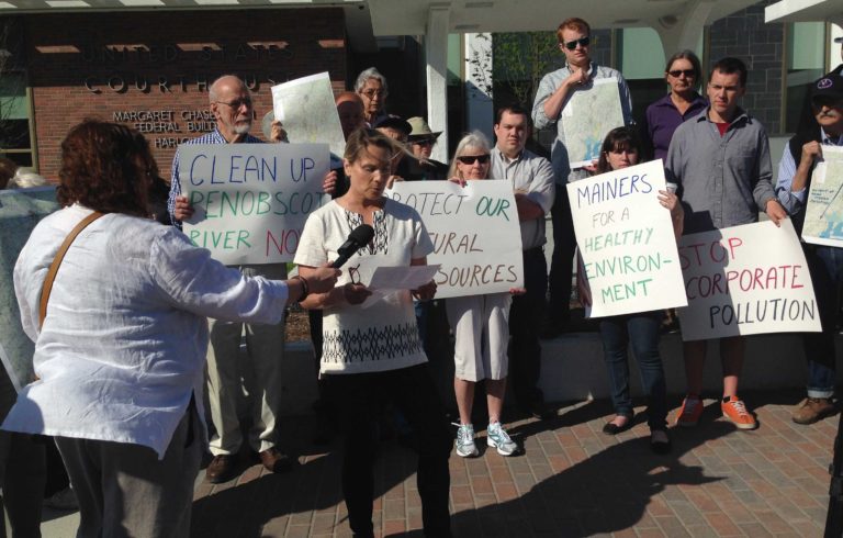 Protestors outside Bangor's federal building.