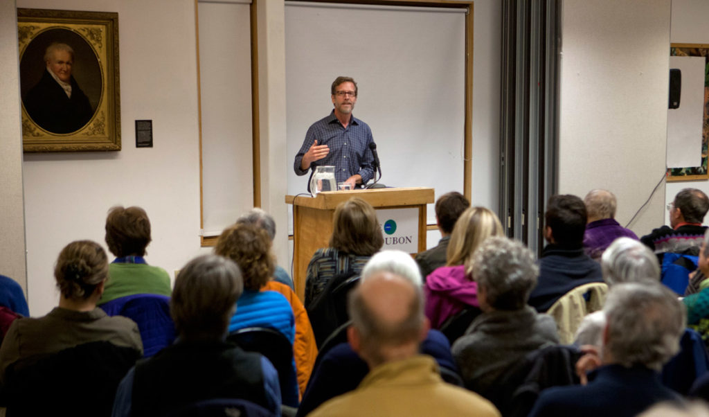 Joel Clement speaks in Falmouth.