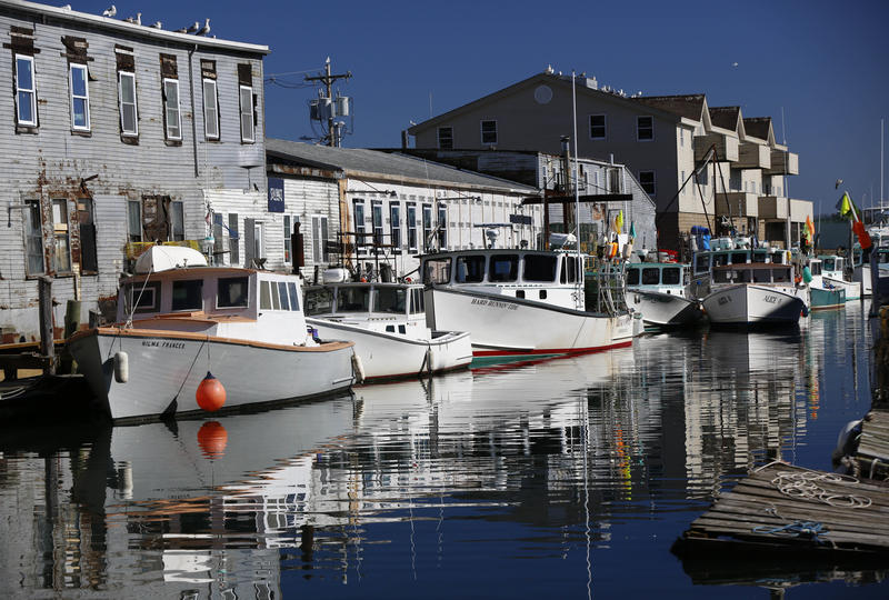 Lobster boats tied up at a wharf on the waterfront in Portland in March 2016.