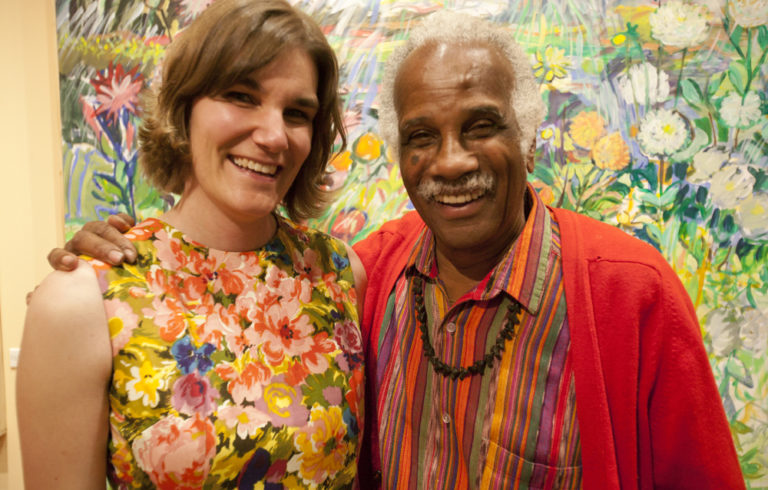 Archipelago Director Lisa Mossel Vietze with artist Ashley Bryan at the opening of his show in the Archipelago gallery in 2010.