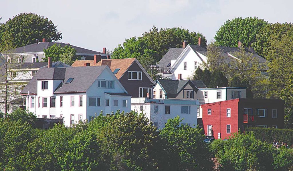 Houses in Portland's East End. A report has concluded that almost half of the city's residents are paying too much in rent.