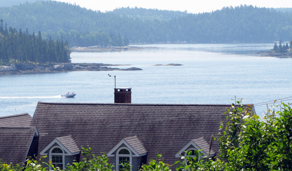 A view of the Bagaduce River over Castine rooftops.