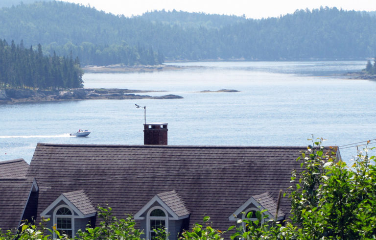A view of the Bagaduce River over Castine rooftops.