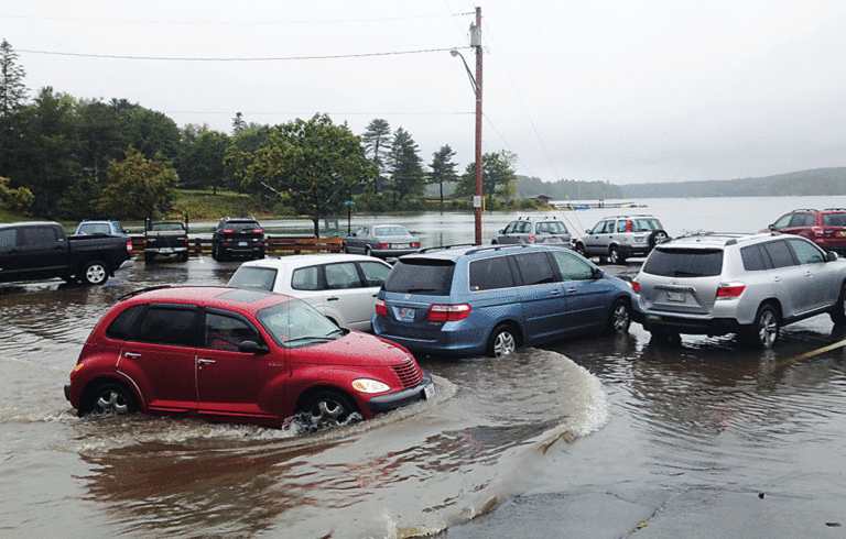 The town parking lot after a storm surge in 2015 storm.