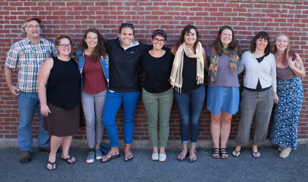 The 2017-18 Island Fellows. Pictured left to right: Ken Gross (Millinocket); Dana Mark (Deer Isle-Stonington); Maria Keeler (North Haven); Tarah Waters (Eastport); Stefanie Kowalczyk (Swan’s Island); Maddy Bruno (Islesboro); Meredith Ballinger (St. George); Hillary Savage (Vinalhaven); and Stefanie Burchill (Beaver Island