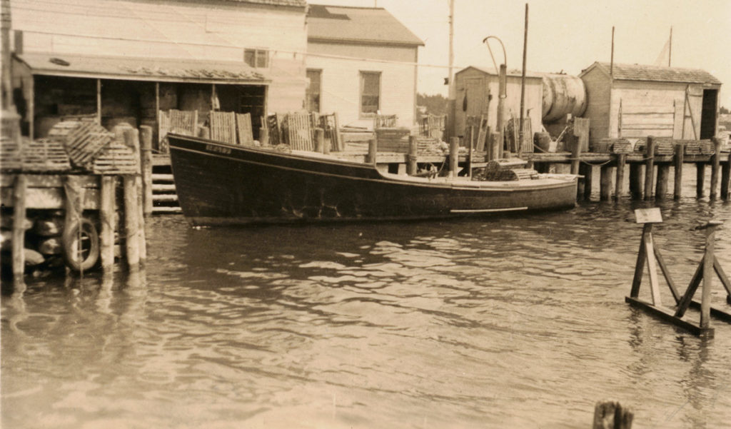 A lobster boat in an early 20th century image.