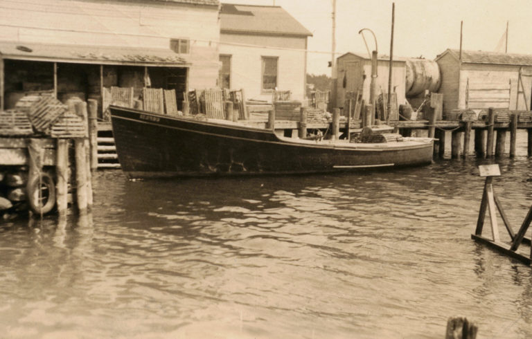 A lobster boat in an early 20th century image.
