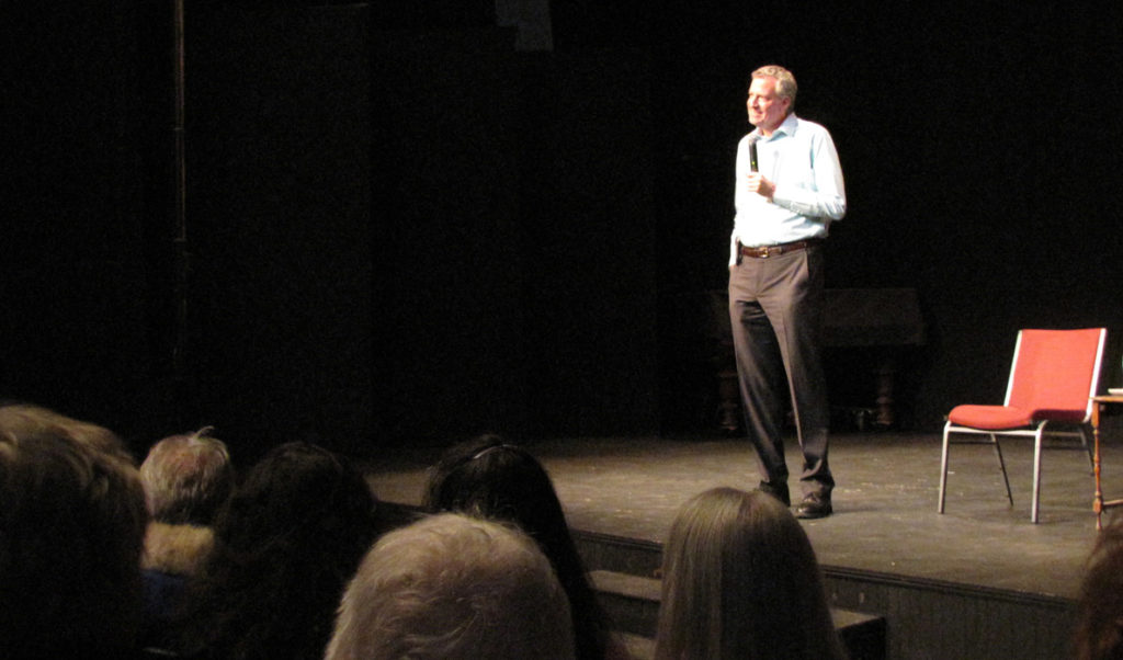 New York City Mayor Bill de Blasio spoke at the Eastport Arts Center on Jan. 13