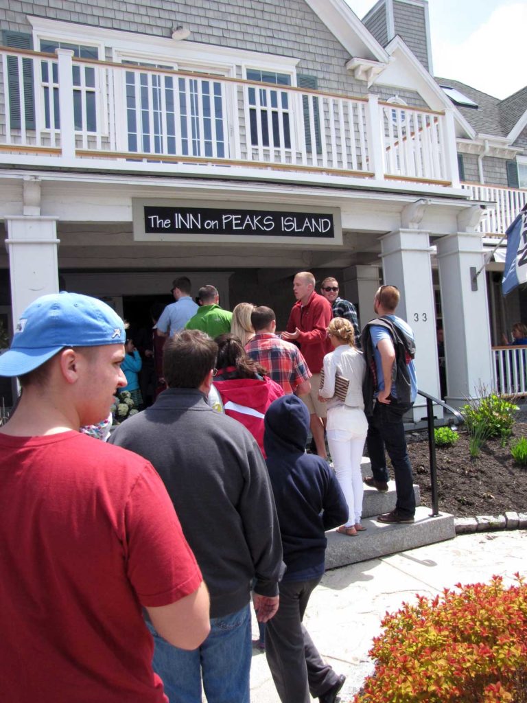 A line forms outside the Peaks Island Inn during Memorial Day Weekend 2014.