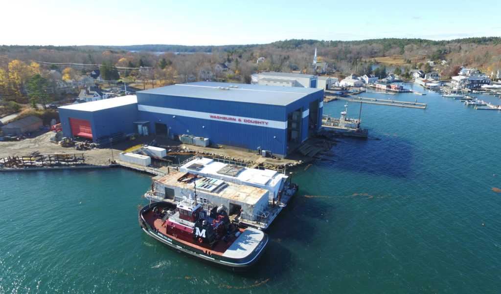 An aerial view of Washburn & Doughty in East Boothbay.