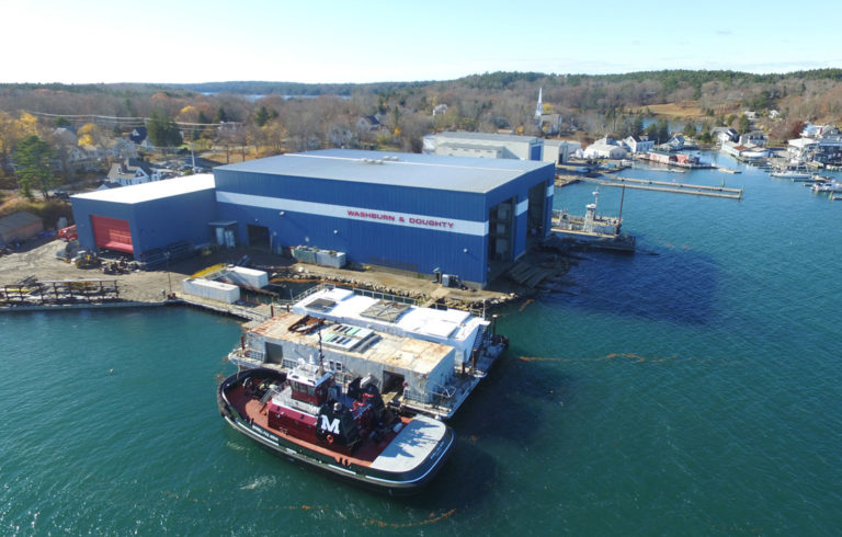 An aerial view of Washburn & Doughty in East Boothbay.