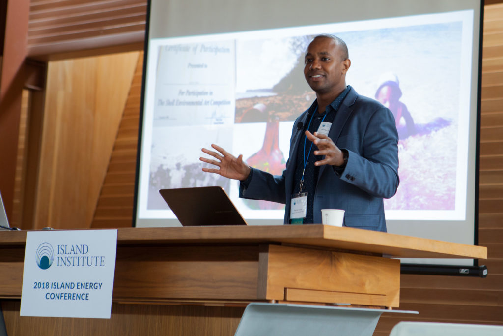 Caribbean energy expert Martyn Forde delivering the keynote address at the 2018 Island Energy Conference.