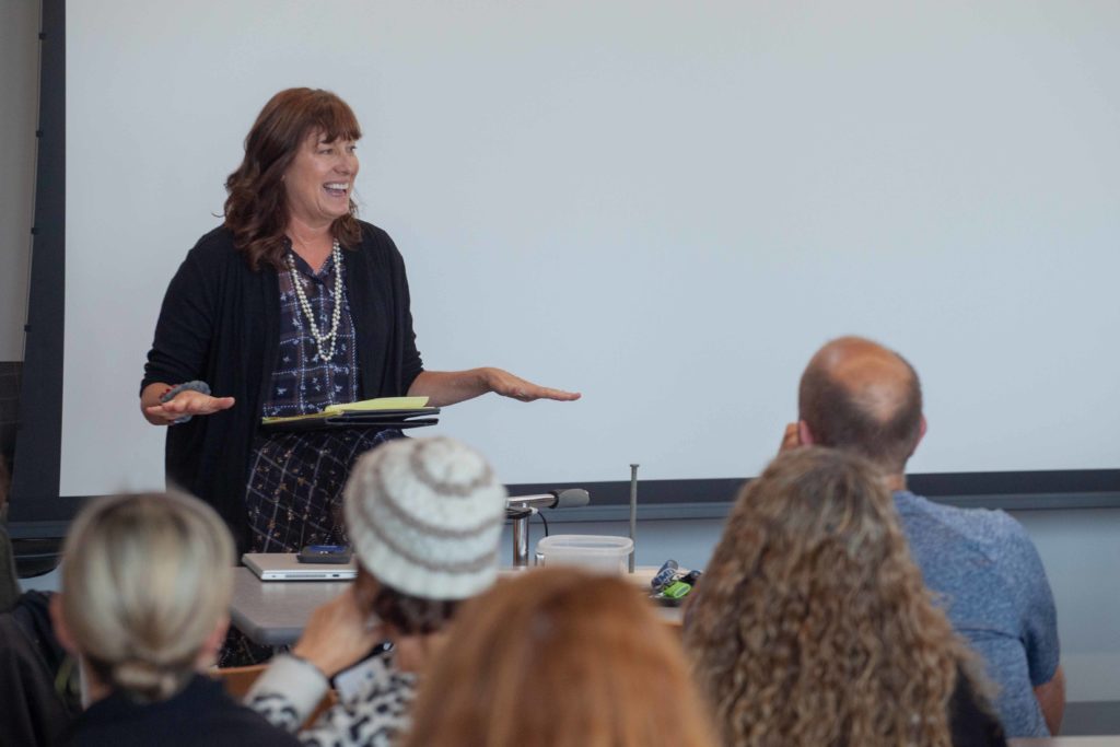 Maine DOE Commissioner Pender Makin speaks to local educators at the 2019 Island Teachers Conference.