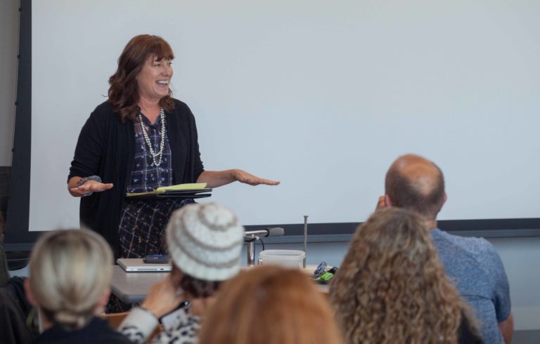 Maine DOE Commissioner Pender Makin speaks to local educators at the 2019 Island Teachers Conference.