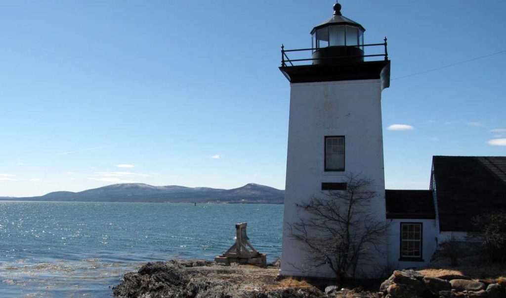 Grindle Point Lighthouse with the Camden Hills to the west.