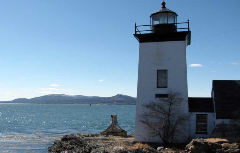 Grindle Point Lighthouse with the Camden Hills to the west.