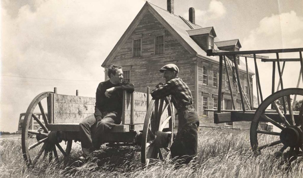 This untitled photograph by Kosti Ruohomaa shows Andrew Wyeth and Alvaro Olson at a hayrack.