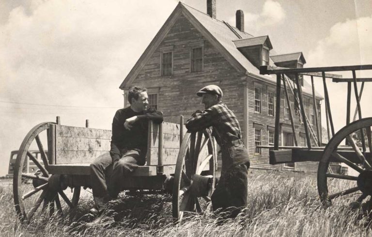 This untitled photograph by Kosti Ruohomaa shows Andrew Wyeth and Alvaro Olson at a hayrack.