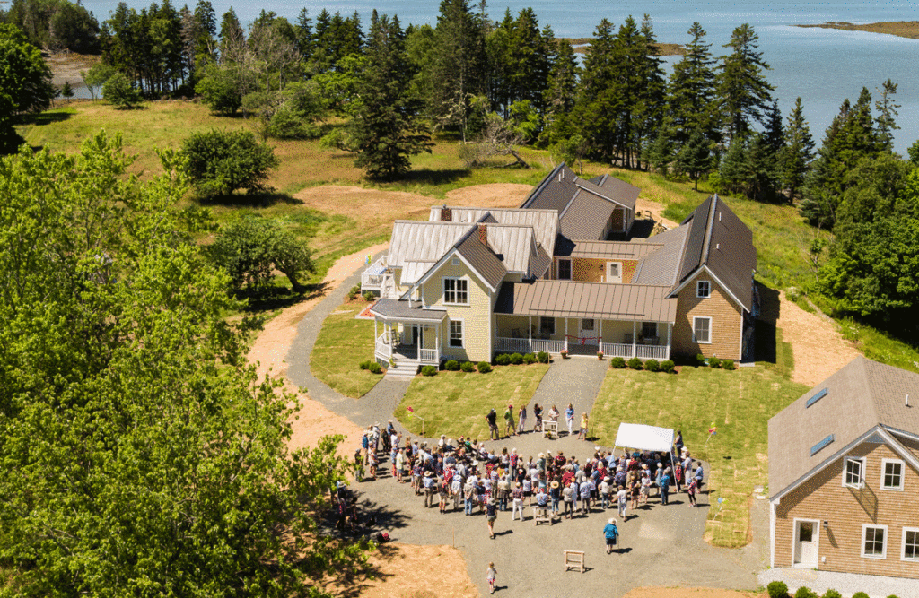 The view from a drone of the Southern Harbor House on North Haven.