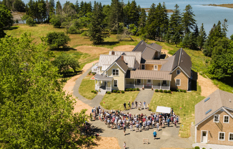 The view from a drone of the Southern Harbor House on North Haven.