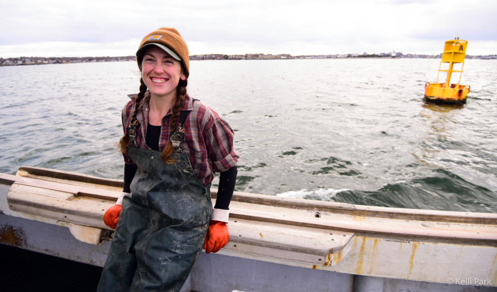 Colleen Francke aboard the lobster boat Linda Kate which fishes from Portland.