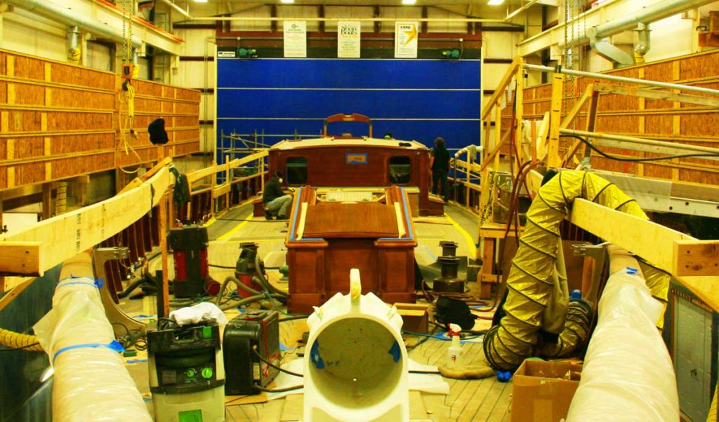 A boat under construction at Hodgdon Yacht.