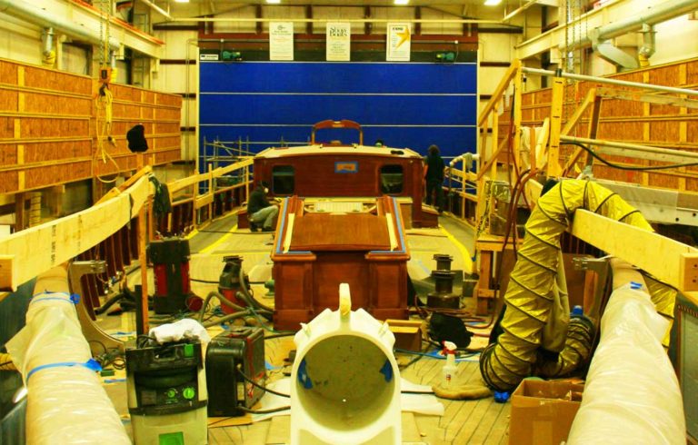 A boat under construction at Hodgdon Yacht.