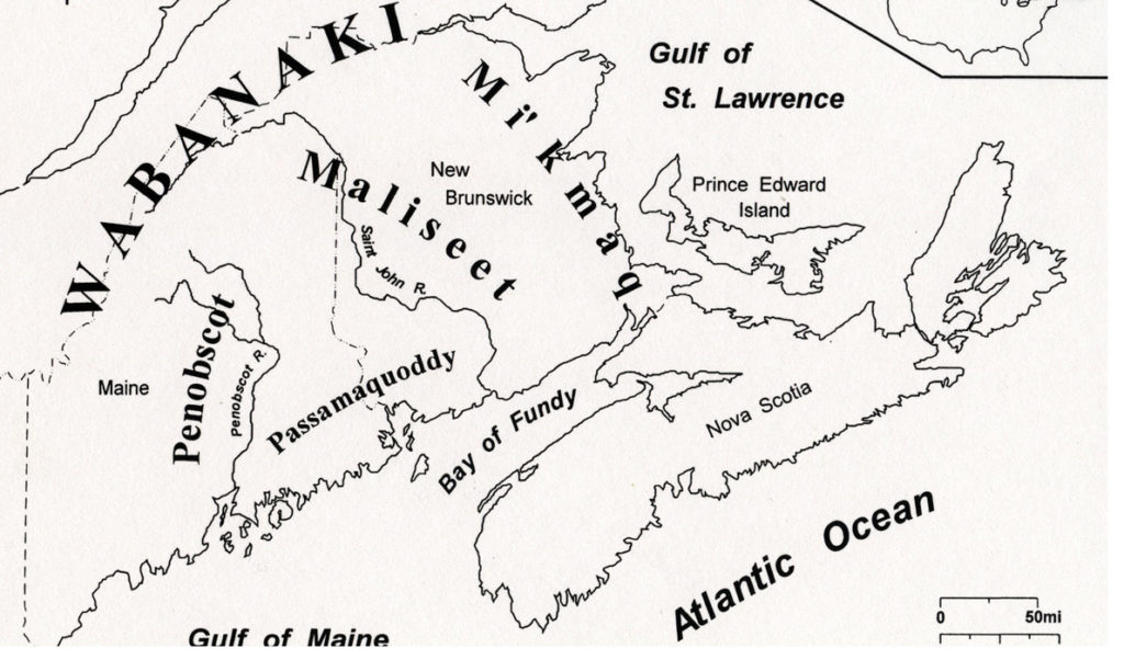 This map depicts the Wabanaki homeland in the 19th century.