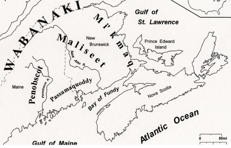 This map depicts the Wabanaki homeland in the 19th century.
