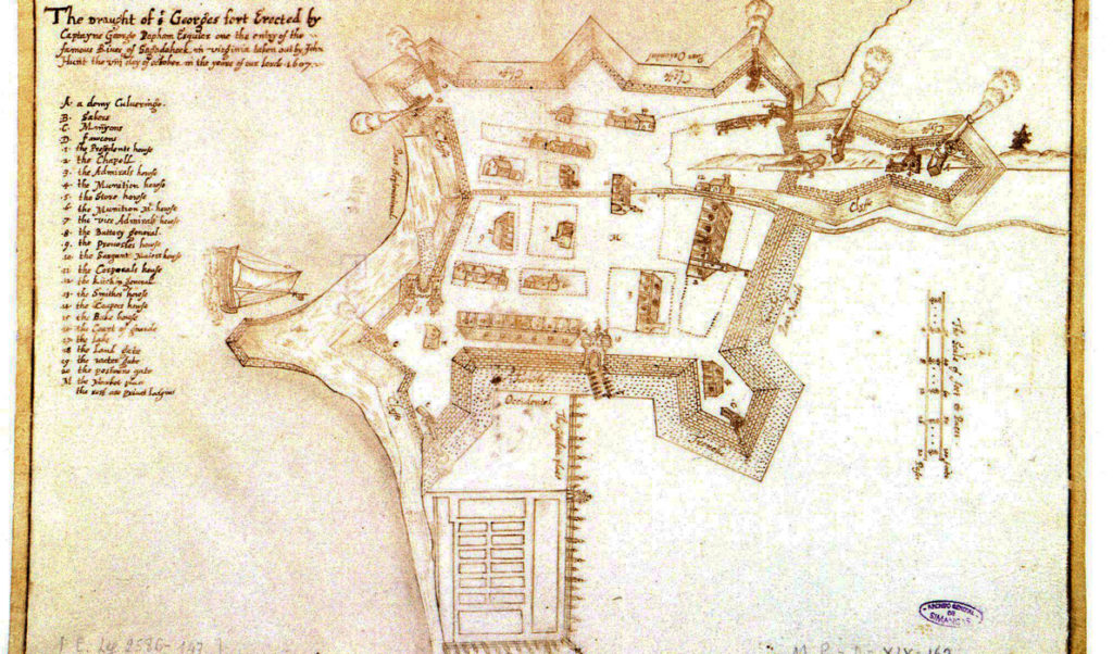 A map of Fort George at the failed Popham colony (property of the archive at Simancas