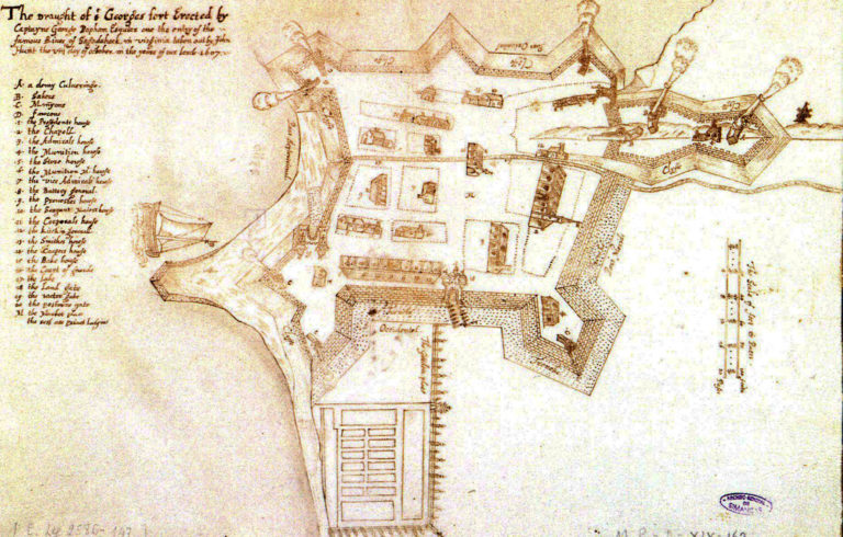 A map of Fort George at the failed Popham colony (property of the archive at Simancas