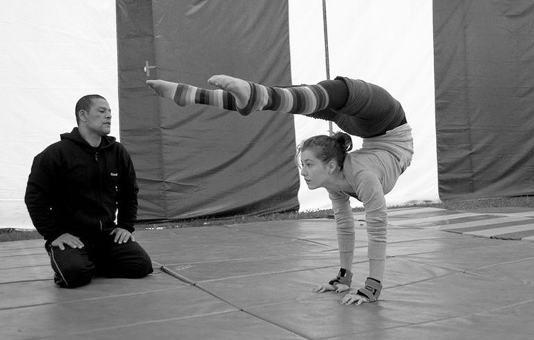 Sellam El Ouahabi teaching circus skills.