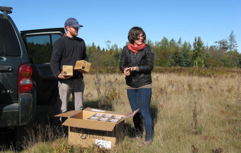 Ben Algeo and Suzanne MacDonald unload boxes of LEDs
